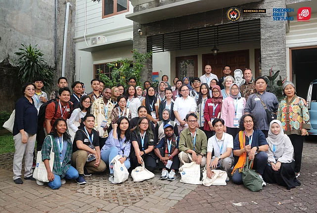 Group photo of YPA Batch 3 in front of FES office in Jakarta